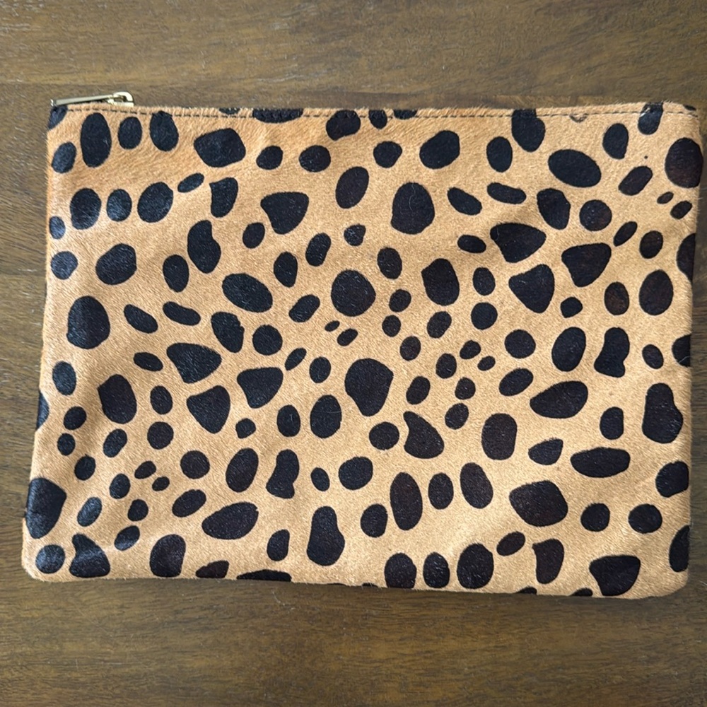 Cheetah print calf hair clutch